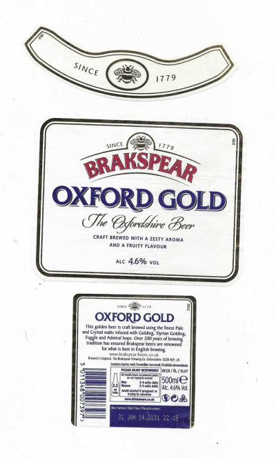 BRAKSPEAR OF OXFORD - OXFORD GOLD - RED BRAKSPEAR - ( C ) - USED