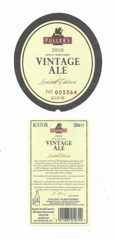 FULLER SMITH & TURNER - 2010 VINTAGE ALE  - USED