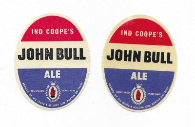 IND COOPE - BURTON - ON - TRENT - 2 DIFFERENT JOHN BULL ALE - SHINY & MATT - 70mm TALL