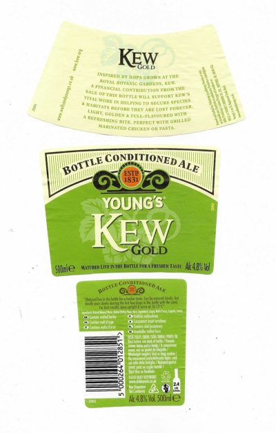 WELLS & YOUNG'S BREWING OF BEDFORD - YOUNG'S RAM - KEW GOLD - USED