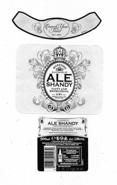 MARSTON'S BREWERY - BURTON UPON TRENT - ALE SHANDY - USED