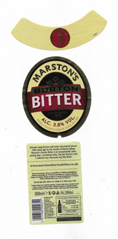 MARSTON'S BREWERY - BURTON UPON TRENT - BURTON BITTER ( A ) - USED