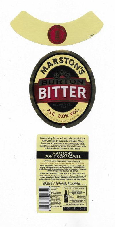 MARSTON'S BREWERY - BURTON UPON TRENT - BURTON BITTER ( B ) - USED - DIFFERENT BACK