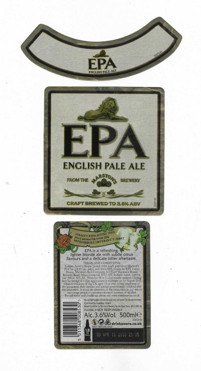 MARSTON'S BREWERY - BURTON UPON TRENT - EPA ENGLISH PALE ALE - ( A ) - USED