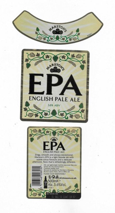 MARSTON'S BREWERY - BURTON UPON TRENT - EPA ENGLISH PALE ALE - ( B ) - USED