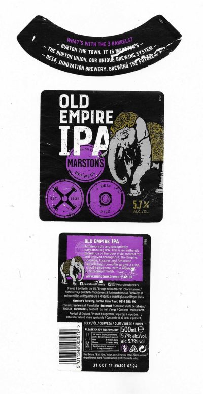 MARSTON'S BREWERY - OLD EMPIRE IPA - USED