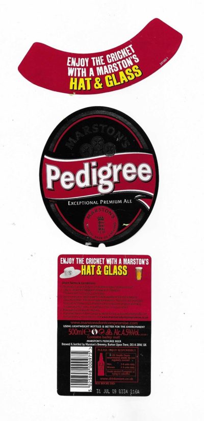 MARSTON'S BREWERY - BURTON UPON TRENT - PEDIGREE ( B ) - HAT & GLASS OFFER - USED