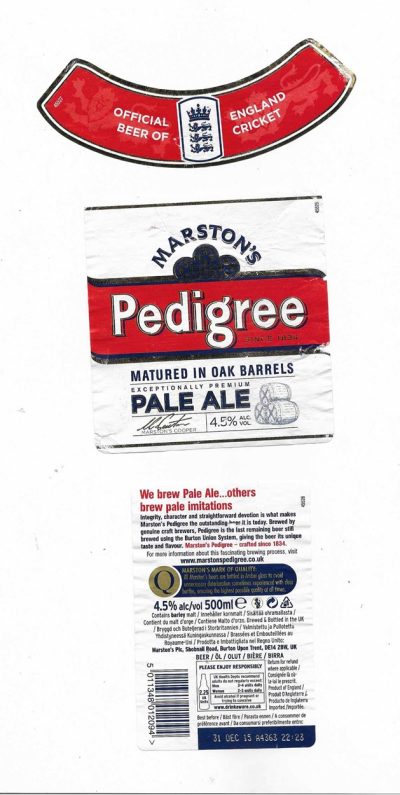 MARSTON'S BREWERY - BURTON UPON TRENT - PEDIGREE - SQUARE - USED - FAIR