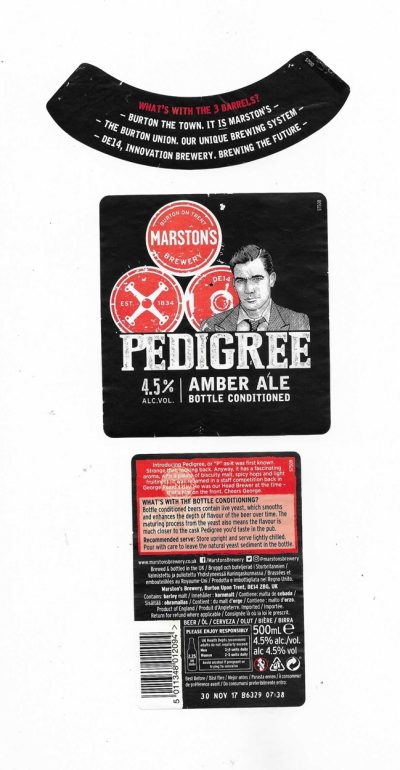 MARSTON'S BREWERY - BURTON UPON TRENT - PEDIGREE WITH MAN - USED
