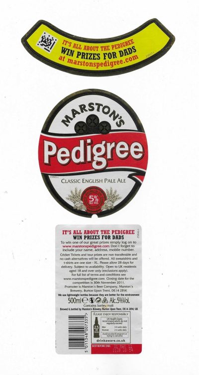 MARSTON'S BREWERY - BURTON UPON TRENT - PEDIGREE ( WIN PRIZES ) ) - USED