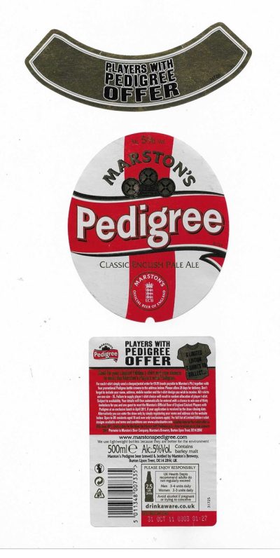 MARSTON'S BREWERY - BURTON UPON TRENT - PEDIGREE - ( PLAYERS OFFER ) - USED