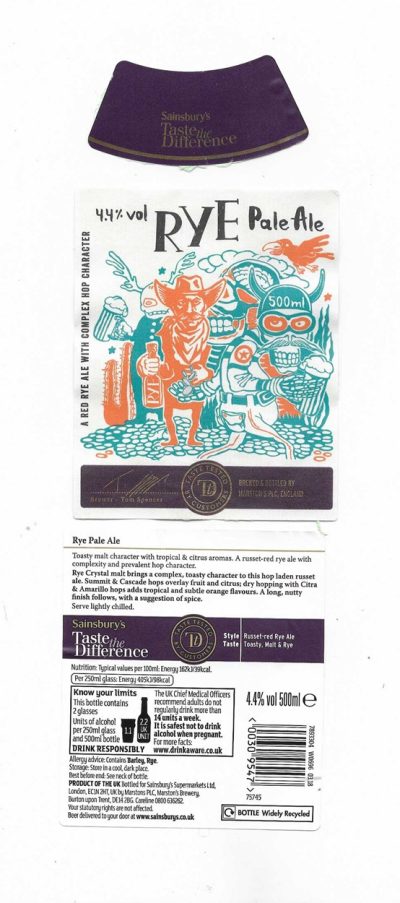MARSTON'S BREWERY - BURTON UPON TRENT - RYE PALE ALE - USED - STICKYNESS TO BACKS
