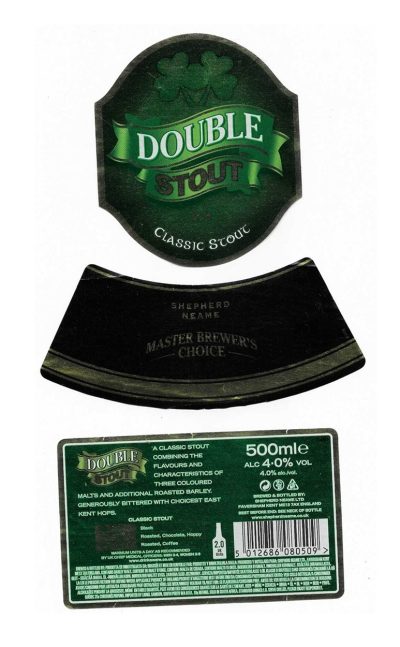 SHEPHERD NEAME OF FAVERSHAM - DOUBLE STOUT  - USED - IS ACTUALLY BRIGHT GREEN & GOLD