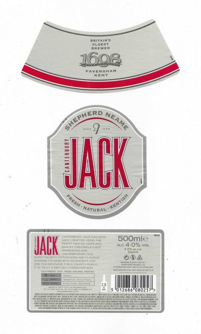 SHEPHERD NEAME OF FAVERSHAM - CANTERBURY JACK ( B ) - USED