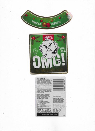 THWAITES - OMG  - XMAS ALE - OLD MISERABLE GIT - USED - REDENING ON REARS