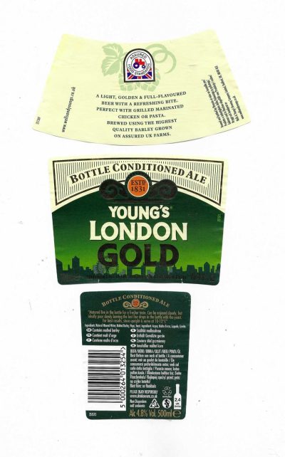 WELLS & YOUNG'S BREWING OF BEDFORD - YOUNG'S RAM - LONDON GOLD - USED