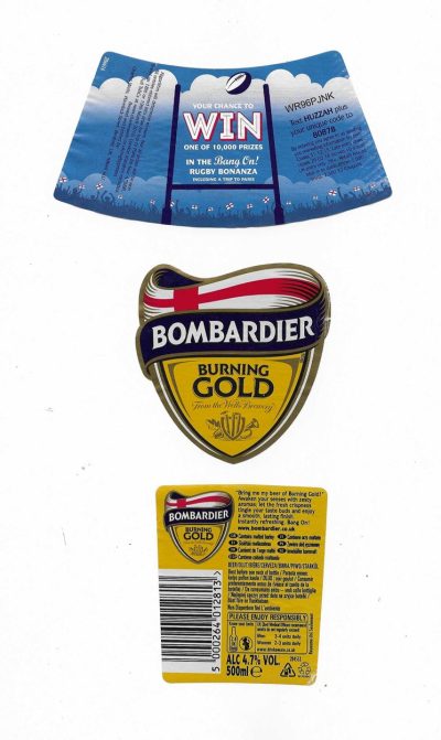 WELLS & YOUNG'S BREWING CO .LTD. BEDFORD - BOMBARDIER BURNING GOLD ( A ) - USED