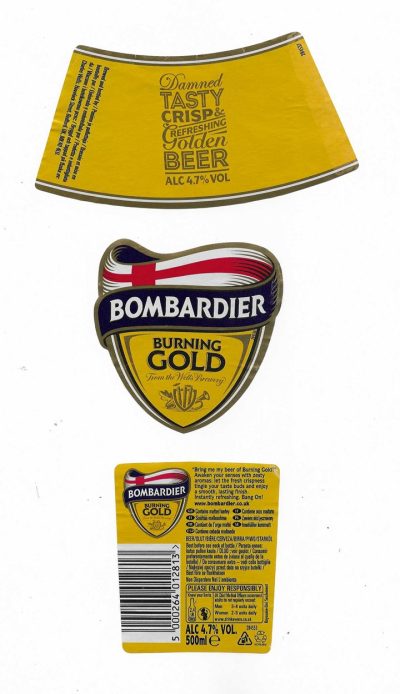 WELLS & YOUNG'S BREWING CO .LTD. BEDFORD - BOMBARDIER BURNING GOLD ( B ) - USED