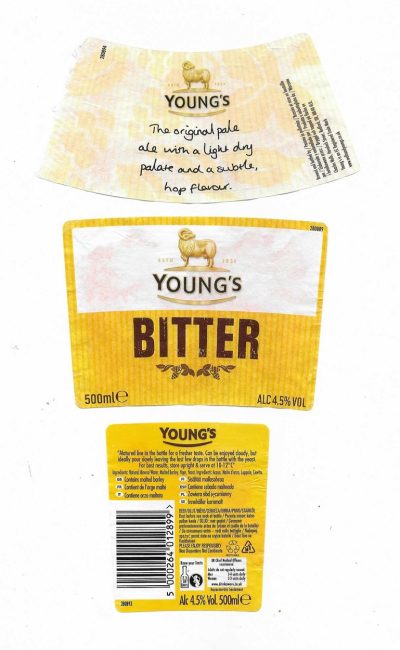 WELLS & YOUNG'S BREWING OF BEDFORD - YOUNG'S RAM - BITTER ( B ) - USED