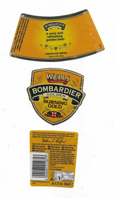 WELLS & YOUNG'S BREWING CO .LTD. BEDFORD - BOMBARDIER BURNING GOLD ( C ) - USED
