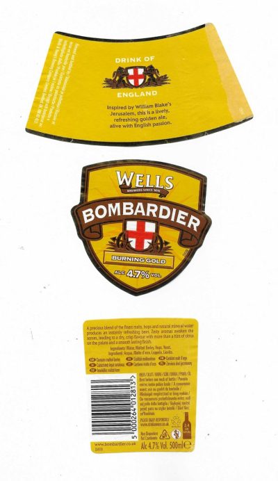 WELLS & YOUNG'S BREWING CO .LTD. BEDFORD - BOMBARDIER BURNING GOLD ( D ) - USED