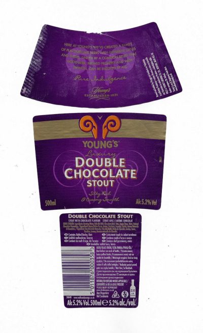 WELLS & YOUNG'S BREWING OF BEDFORD - YOUNG'S RAM - DOUBLE CHOCOLATE STOUT ( B ) - USED