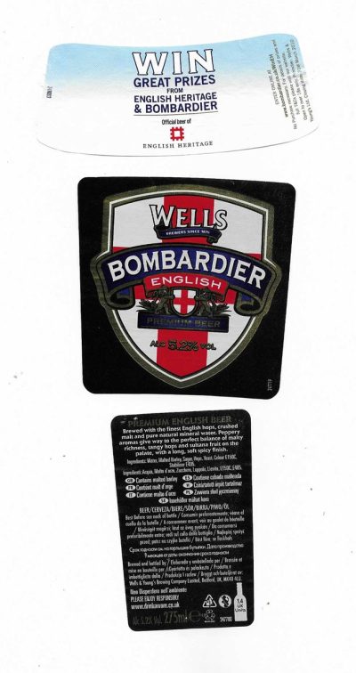 WELLS & YOUNG'S BREWING CO .LTD. BEDFORD - BOMBARDIER ENGLISH ( SQ. ISH - A ) - USED