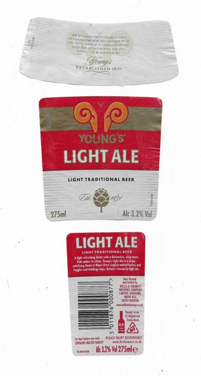 WELLS & YOUNG'S BREWING OF BEDFORD - YOUNG'S RAM - LIGHT ALE ( B ) - USED