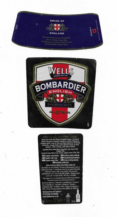 WELLS & YOUNG'S BREWING CO .LTD. BEDFORD - BOMBARDIER ENGLISH ( SQ. ISH - D ) - USED