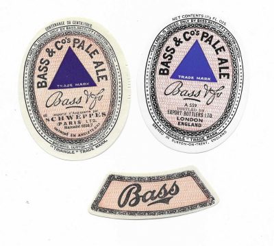 BASS & CO. BLUE TRIANGLE PAIR SCHWEPPES 28 CL - AND EXPORT BOTTLERS 11 1/2 FL. OZS - BOTH APPROX. 83mm TALL