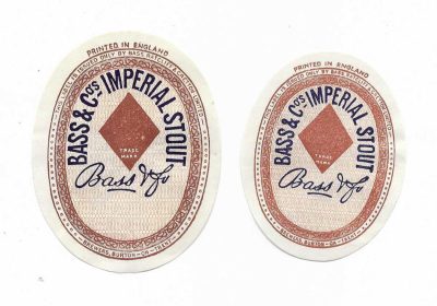 BASS IMPERIAL STOUT LARGE AND SMALL ( LARGER HAS COLLECTORS STAMP ON BACK )