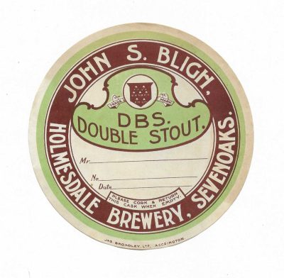 JOHN BLIGH - HOLMESDALE BREWERY - SEVENOAKS - C1905 - EXTREMELY RARE - 126mm TALL - DBS DOUBLE STOUT - SEE BOTH PICS