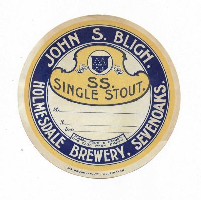 JOHN BLIGH - HOLMESDALE BREWERY - SEVENOAKS - C1905 - EXTREMELY RARE - 126mm TALL - SEE BOTH PICS