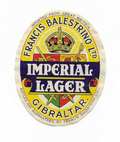 IMPERIAL LAGER - IMPORTED FROM GREAT BRITAIN - BOTTLED BY BALESTRINO OF GIBRALTAR - 95mm TALL