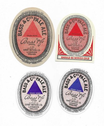 BASS - EXPORT BOTTLERS - LARGE OVAL IS 103mm TALL - 4 DIFFERENT
