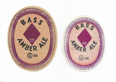 BASS - AMBER ALE - 2 DIFFERENT NUMBERED B36 - BROWN OF WREXHAM
