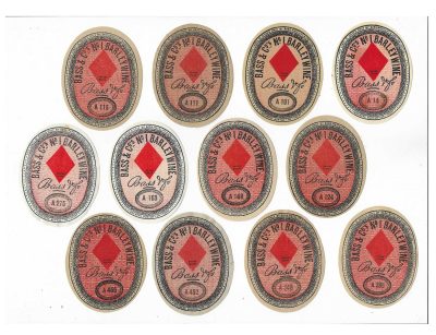 BASS - BARLEY WINE - 12 DIFFERENT NUMBERED LABELS - APPROX. 72mm TALL