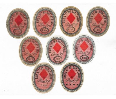 BASS - BARLEY WINE - A FURTHER 9 DIFFERENT NUMBERED LABELS - APPROX. 72mm TALL