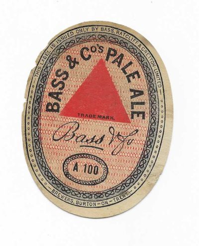 BASS PALE ALE - NUMBERED A 100 - ( NOT IN BASS NUMBERS BOOKLET ) - LARGER SIZE - 82mm TALL