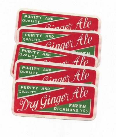 DRY GINGER ALE LABELS FROM FIRTH - RICHMOND - YORKSHIRE - 5 TO CLEAR