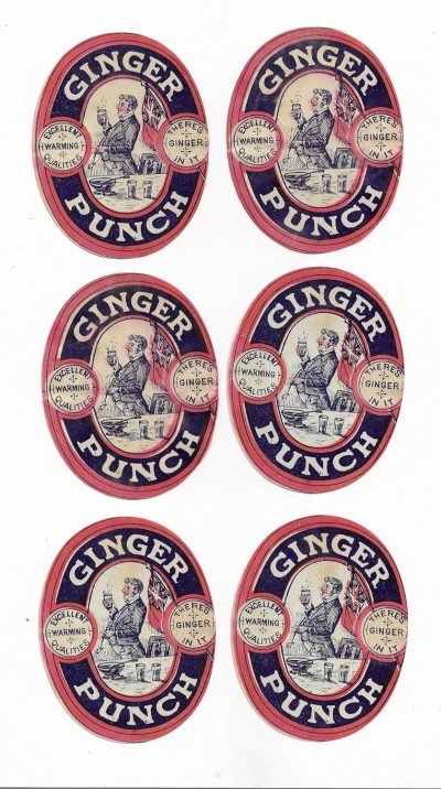6 GINGER PUNCH OLD LABELS TO CLEAR - BELIEVED VICTORIAN