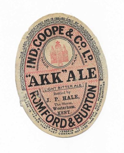 IND COOPE - AKK ALE - HALE OF WESTERHAM - 92mm TALL