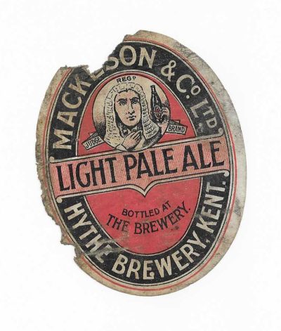 MACKESON OF HYTHE - LIGHT PALE ALE - WOULD BE 92mm TALL - POOR - SEE BOTH PICS