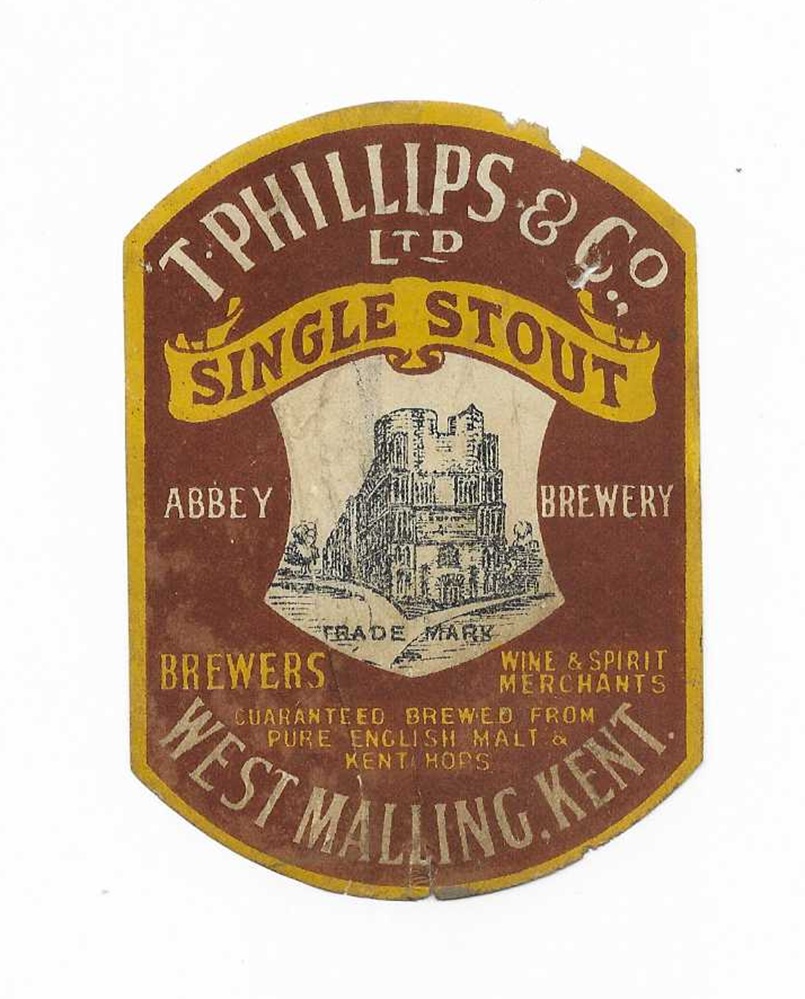 PHILLIPS OF WEST MALLING - SINGLE STOUT - FAIR - HOLE UNDER Co. - SEE TOP AND BOTTOM OF LABEL - 2 PICS