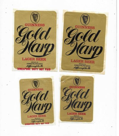 GUINNESS - MALAYSIA - GOLD HARP QUAD - 2 ARE SINGAPORE DUTY NOT PAID - LARGE IS 114mm TALL