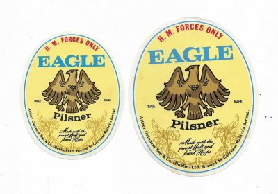 GUINNESS - MALAYSIA - EAGLE PILSNER - H.M. FORCES ONLY - LARGER IS 113mm TALL