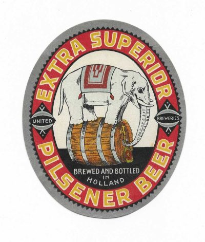 HOLLAND - OLD LABEL - ELEPHANT ON BARREL - PILSNER BEER