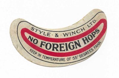 STYLE & WINCH - VERY SCARCE NECK LABEL - ( 85mm WIDE ) - SMALL TEAR BOTTOM CENTRE - c1910 - SEE BOTH PICS