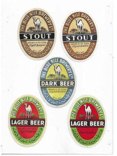 5 DIFFERENT BLUE NILE BREWERY - SUDAN - CAMEL - DARK BEER - LAGER BEER - STOUT - ALL APPROX. 101mm TALL