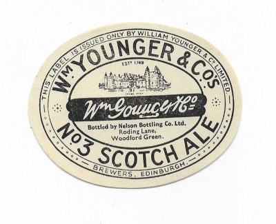 Wm. YOUNGER - NELSON BOTTLING OF WOODFORD GREEN - 56mm TALL